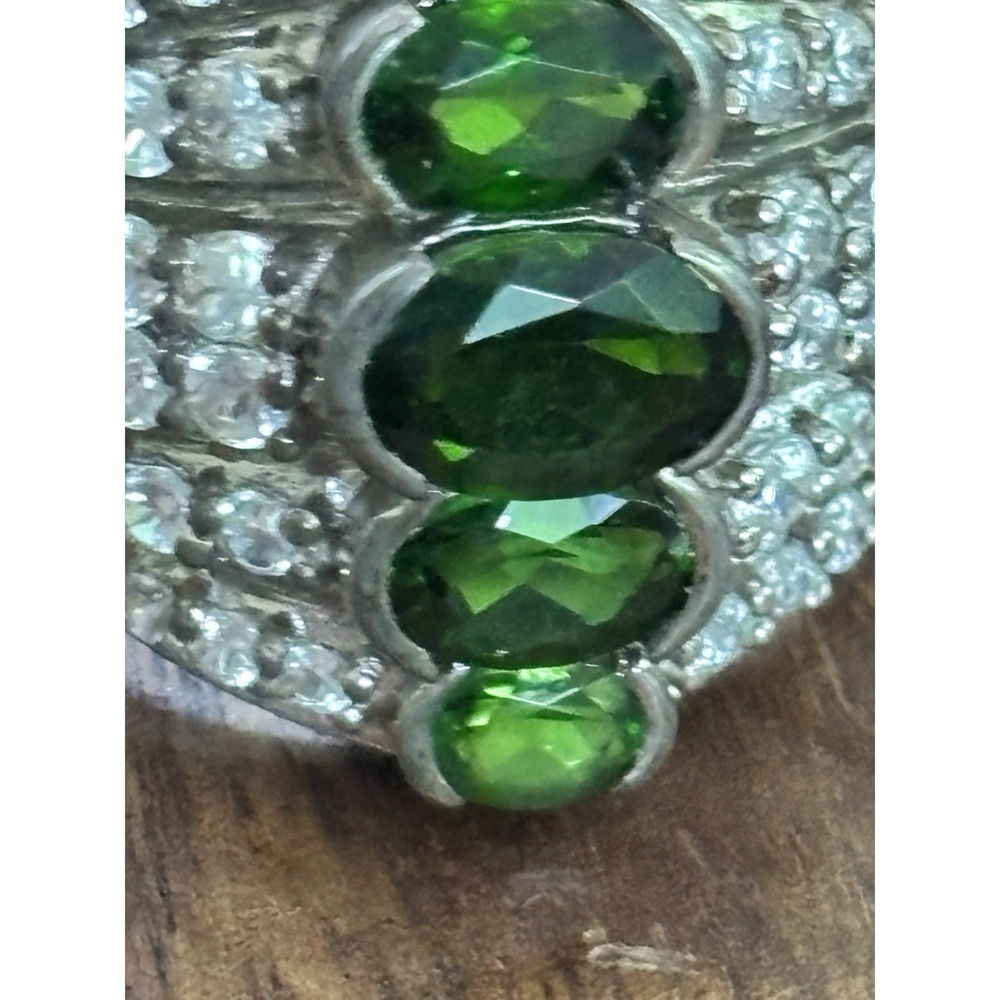 Vtg.Green Tourmaline & White Topaz Cocktail 925 Ster.Silver Ring Size 7 - Picture 2 of 9